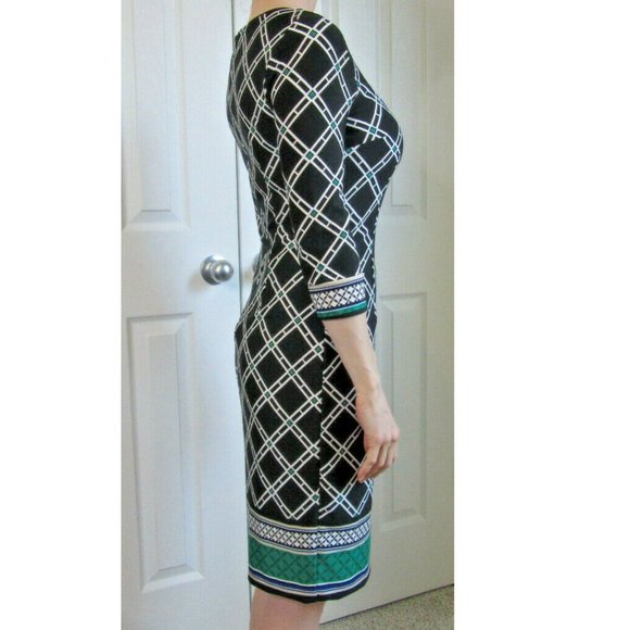 Black White Diamond Sheath Dress, Office, Party, Date, Church, WHBM Women Size 0 - Picture 2 of 9